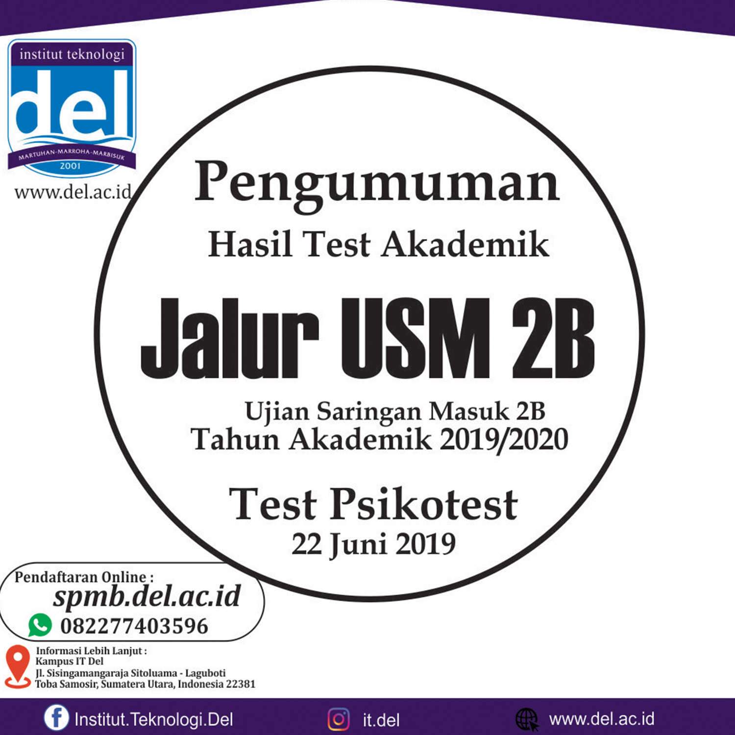 Pengumuman Hasil Seleksi Test Akademik USM 2B