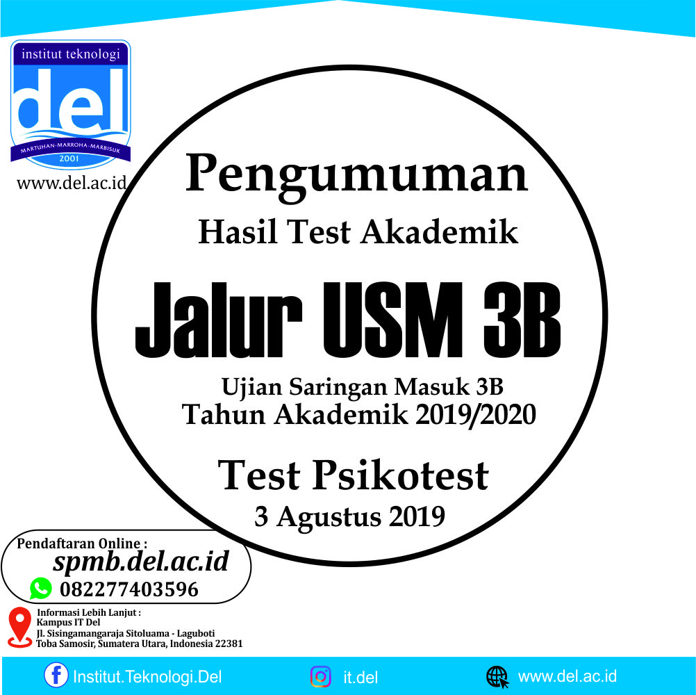 Pengumuman Hasil Seleksi Test Akademik Jalur USM 3B