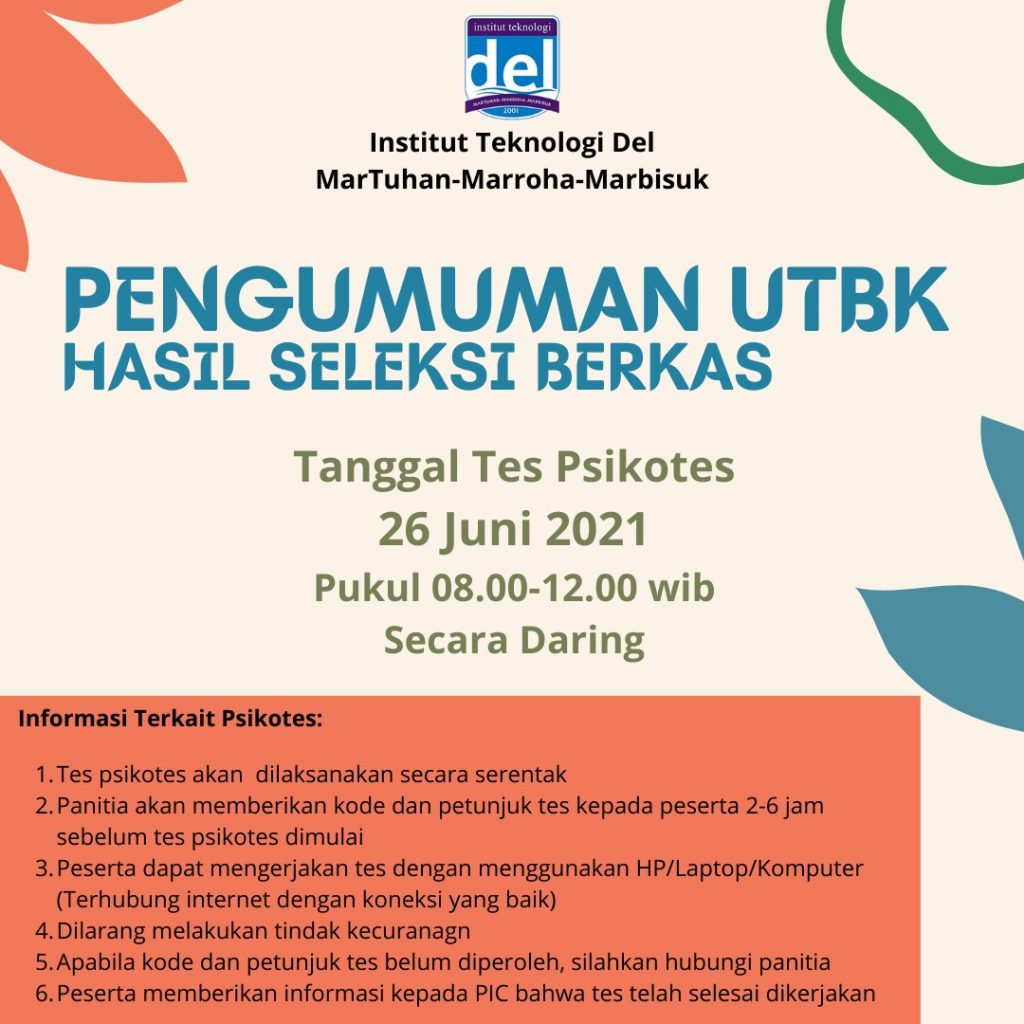 PENGUMUMAN HASIL SELEKSI NILAI UJIAN TULIS BERBASIS KOMPUTER (UTBK) T.A 2021/2022