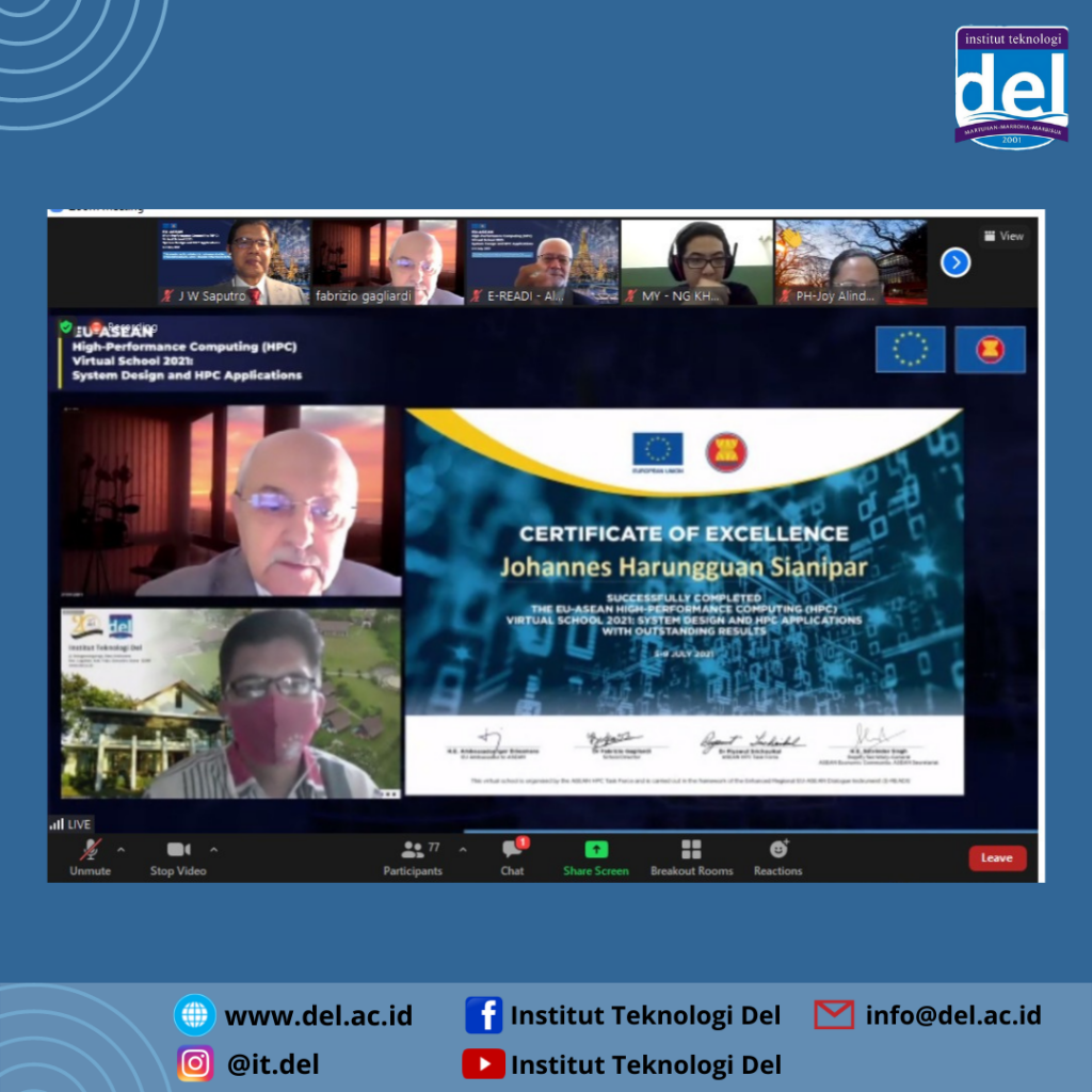 Dua orang Dosen dan satu orang Asisten Pengajar IT Del mengikuti EU-ASEAN High-Performance Computing (HPC) Virtual School 2021: System Design and HPC Applications