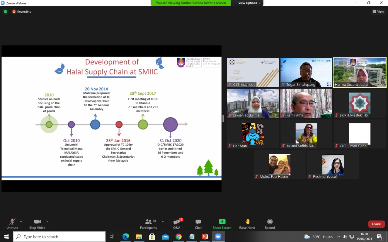 Webinar Halal Logistic Business Model pada Forum Halal Logistics in Indonesia, Awakening a Giant Potential